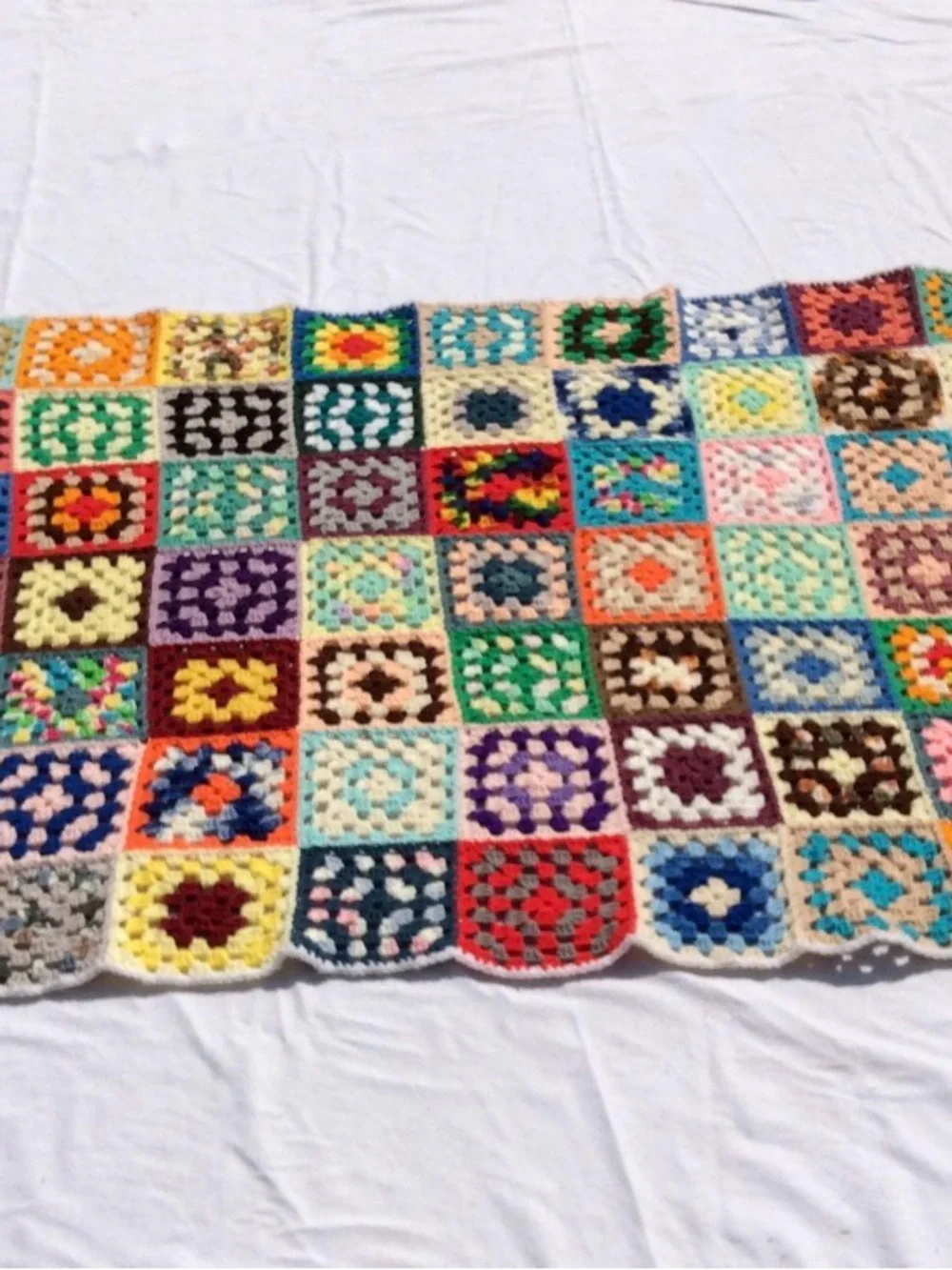 Vintage Handmade Colorful Crochet Granny Square Blanket